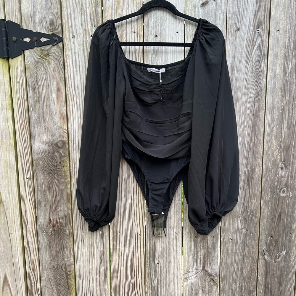 DERMOT BALLOON SLEEVE Black BODYSUIT Women’s 12 NWT NEW Navy long